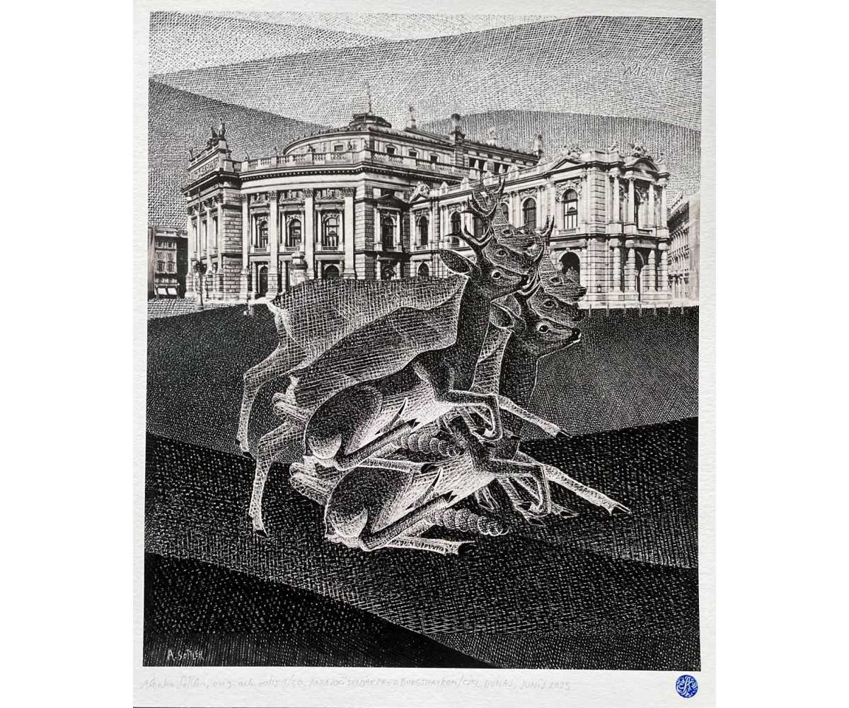 Padajoči srnjak pred Burgtheatrom / Cikel Bambi Dunaj - velika